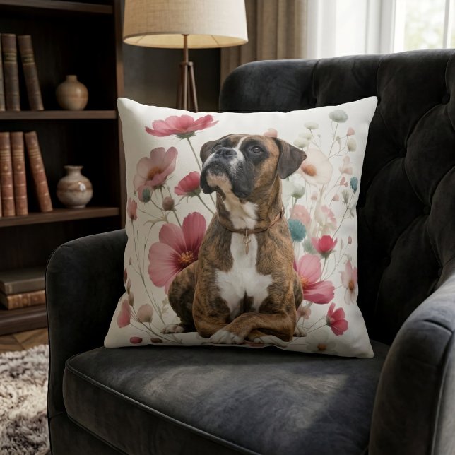 Brindle Boxer Dog & Wildflowers Cushion (Creator Uploaded)