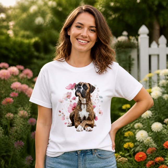 Brindle Boxer Dog & Wildflowers T-Shirt (Creator Uploaded)