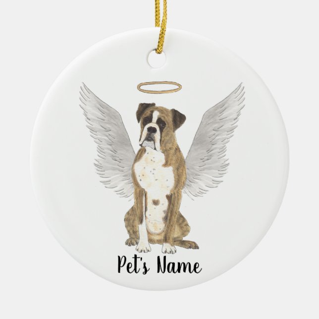 Brindle Boxer Sympathy Memorial  Ceramic Tree Decoration (Front)