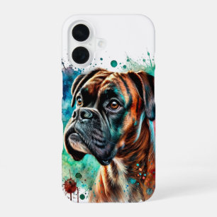 Brindle Boxer Watercolor Art iPhone 16 Case