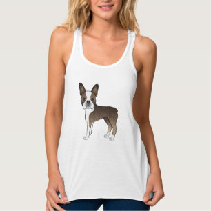 Brindle Brown Boston Terrier Cartoon Dog Design Singlet