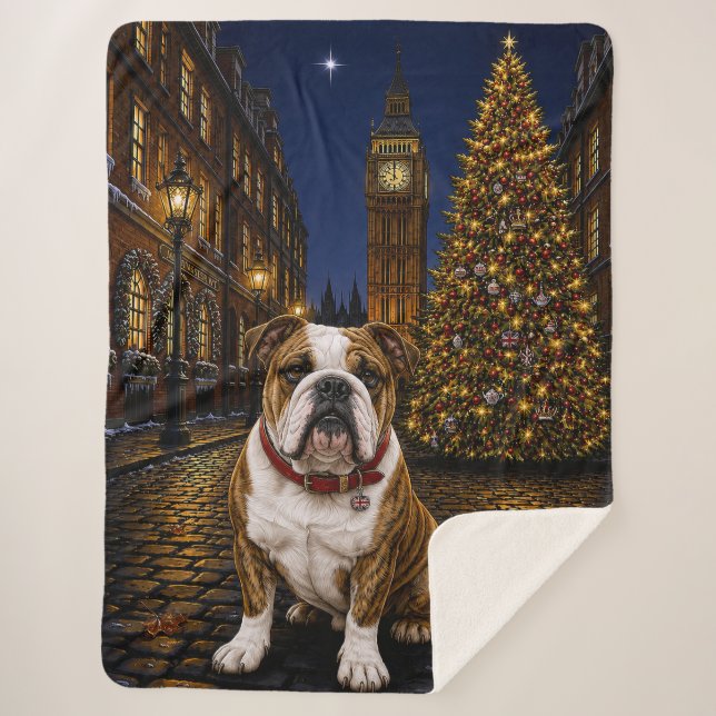 Brindle Bulldog Holiday  Sherpa Blanket (Front)