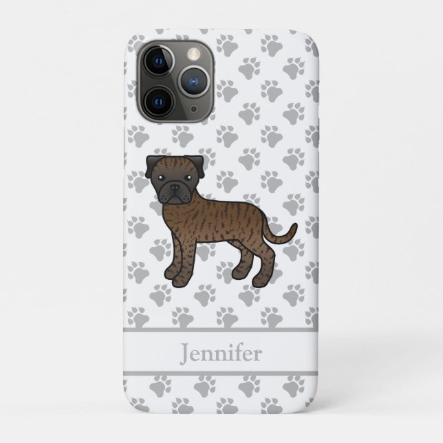 Brindle Bullmastiff Cute Cartoon Dog & Name Case-Mate iPhone Case (Back)