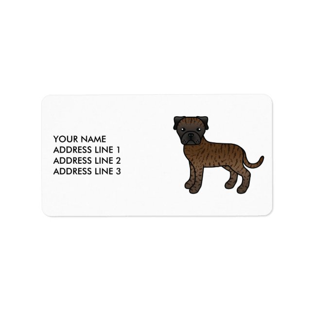 Brindle Bullmastiff Cute Cartoon Dog & Text Label (Front)