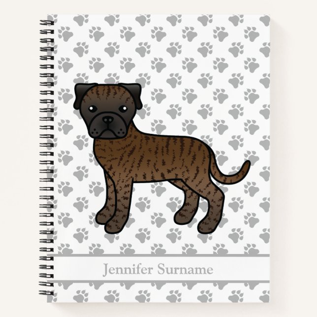 Brindle Bullmastiff Cute Cartoon Dog & Text Notebook (Front)