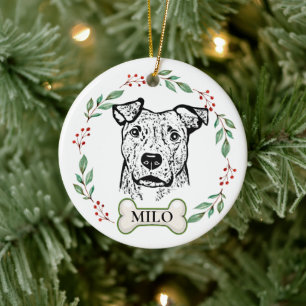 Brindle Dog Personalised Hand Drawing Ceramic Tree Decoration