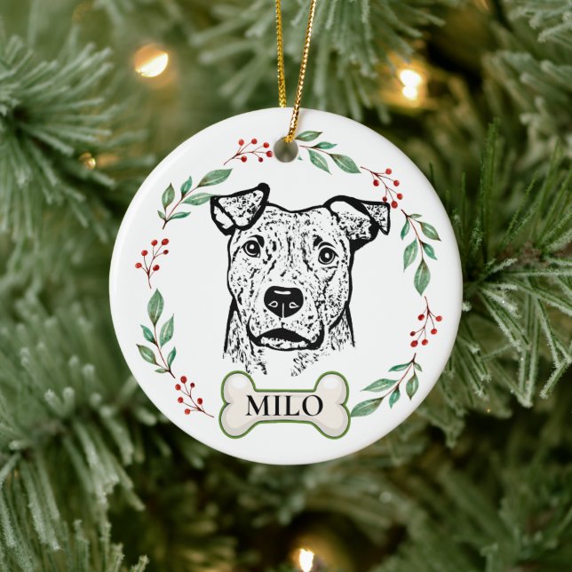 Brindle Dog Personalised Hand Drawing Ceramic Tree Decoration (Tree)