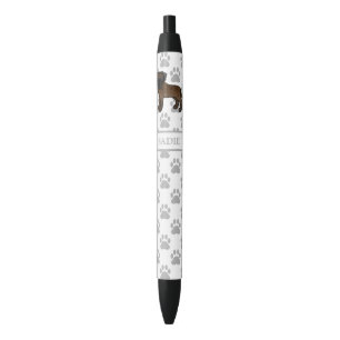 Brindle English Mastiff Cute Cartoon Dog & Name Black Ink Pen