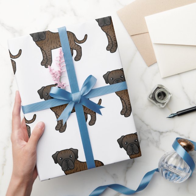Brindle English Mastiff Cute Cartoon Dog Pattern Wrapping Paper (Gifting)