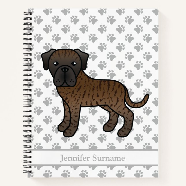 Brindle English Mastiff Cute Cartoon Dog & Text Notebook (Front)
