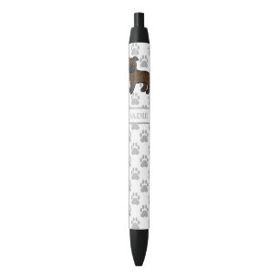 Brindle English Staffie Cute Cartoon Dog & Name Black Ink Pen