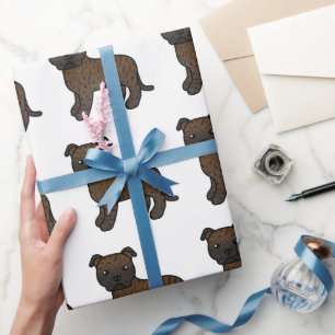 Brindle English Staffie Cute Cartoon Dog Pattern Wrapping Paper