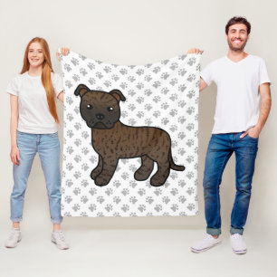 Brindle English Staffie Cute Cartoon Dog & Paws Fleece Blanket