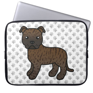 Brindle English Staffie Cute Cartoon Dog & Paws Laptop Sleeve