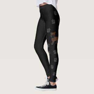 Brindle English Staffie Cute Cartoon Dog & Paws Leggings