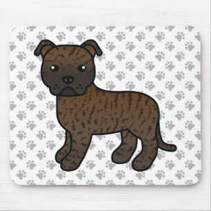 Brindle English Staffie Cute Cartoon Dog & Paws Mouse Pad