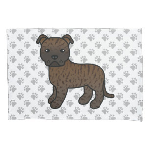 Brindle English Staffie Cute Cartoon Dog & Paws Pillowcase