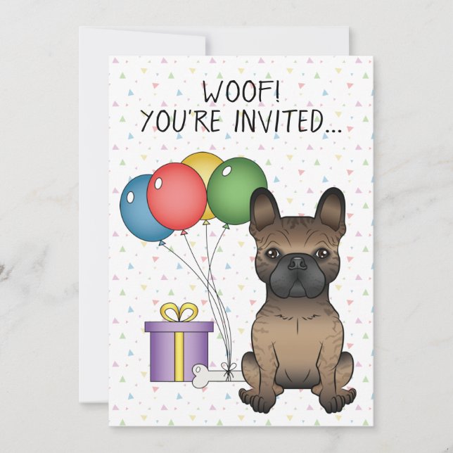 Brindle French Bulldog Cute Cartoon Dog Birthday Invitation (Front)