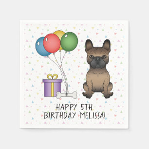 Brindle French Bulldog Cute Cartoon Dog Birthday Napkin
