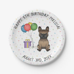 Brindle French Bulldog Cute Cartoon Dog Birthday Paper Plate