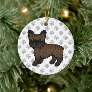 Brindle French Bulldog Cute Cartoon Dog Ceramic Tree Decoration