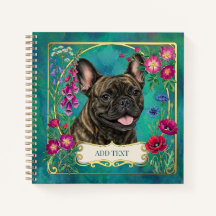 Brindle French Bulldog Floral Botanical Teal