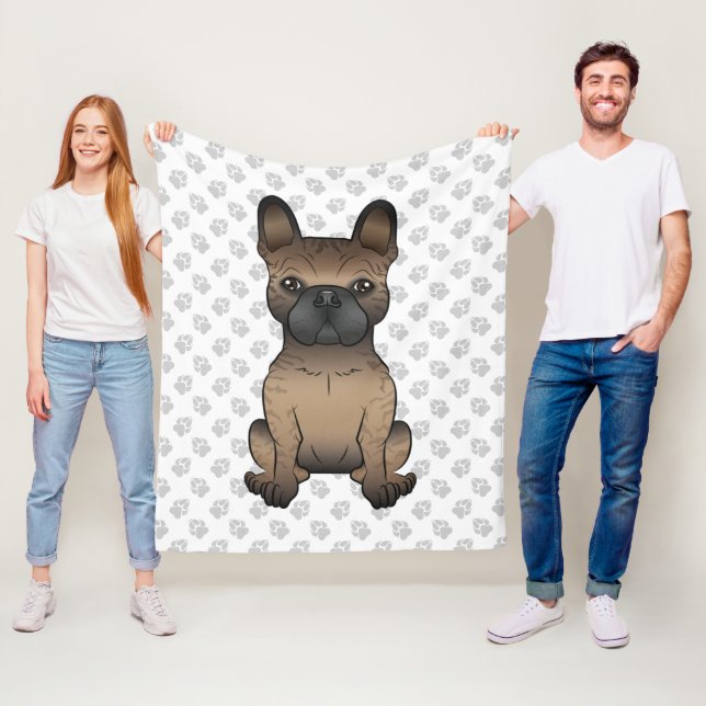 Brindle French Bulldog / Frenchie Cute Dog & Paws Fleece Blanket (In Situ)