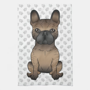 Brindle French Bulldog / Frenchie Cute Dog & Paws Tea Towel