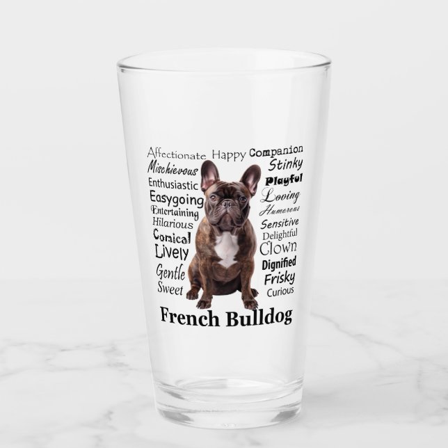 Brindle French Bulldog Traits Glass (Front)