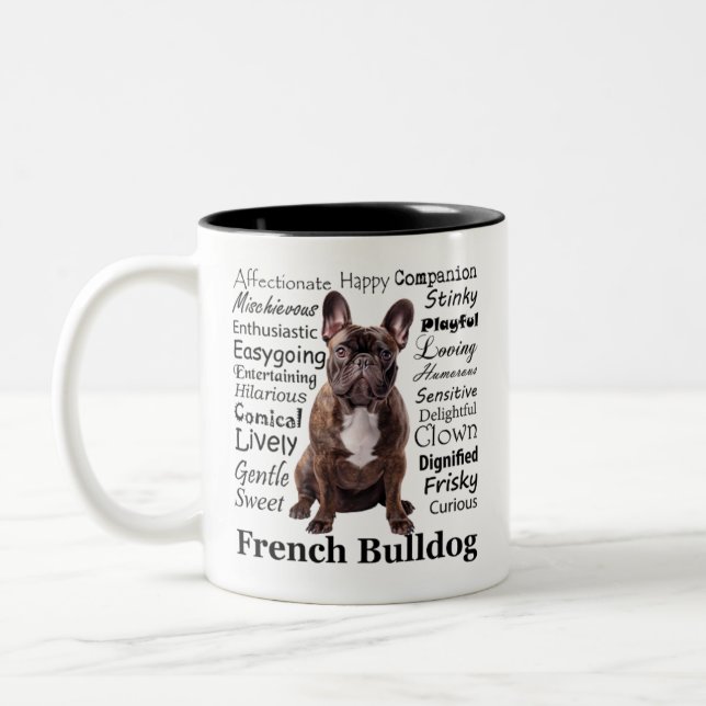 Brindle French Bulldog Traits Two-Tone Coffee Mug (Left)