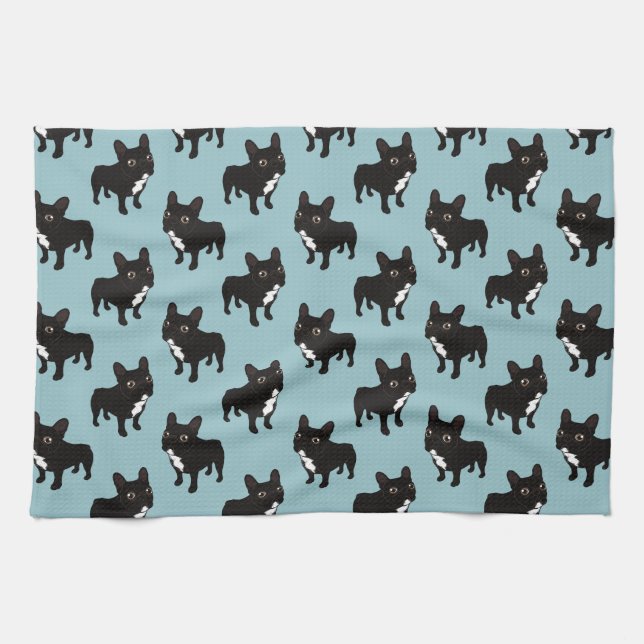 Brindle Frenchie likes to go for a walk Tea Towel (Horizontal)