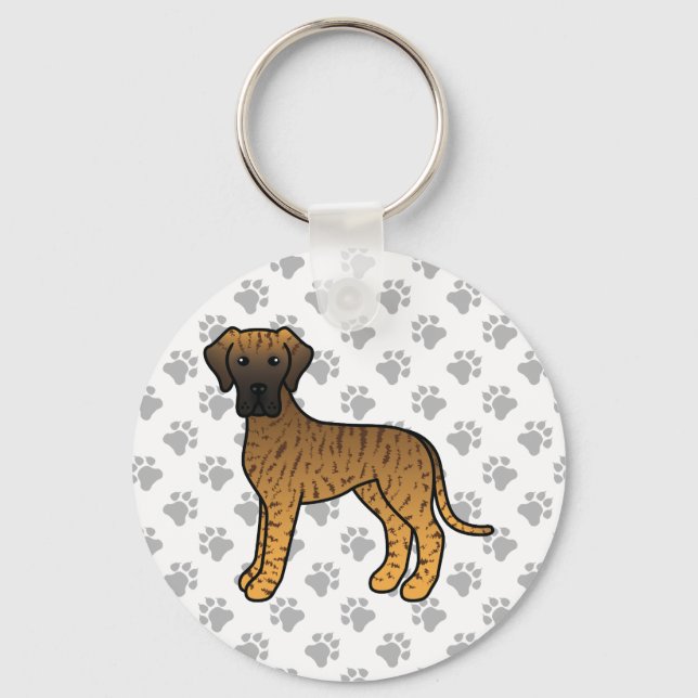 Brindle Great Dane Cute Cartoon Dog Key Ring (Front)