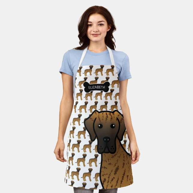 Brindle Great Dane Cute Cartoon Dog & Name Apron (Worn)