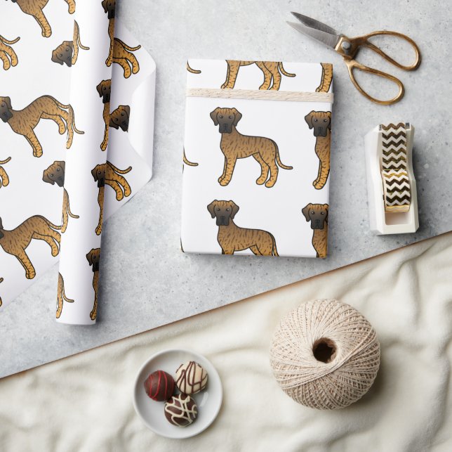 Brindle Great Dane Cute Cartoon Dog Pattern Wrapping Paper (Crafts)