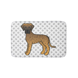 Brindle Great Dane Cute Cartoon Dog & Paws Bath Mat