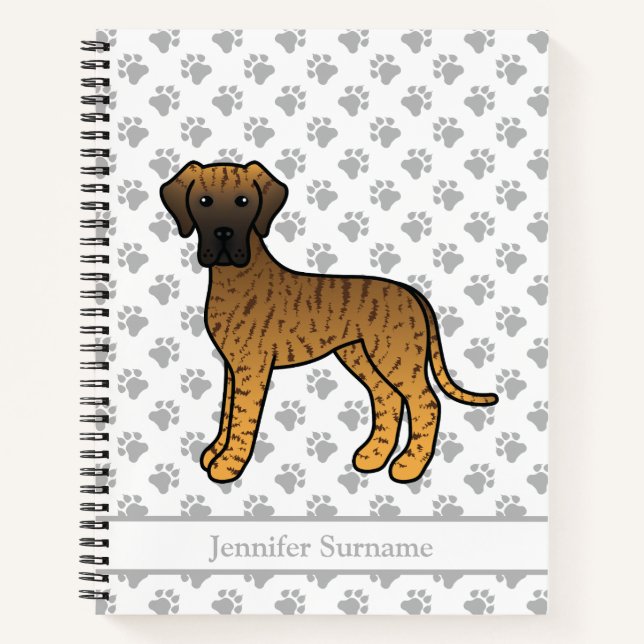 Brindle Great Dane Cute Cartoon Dog & Text Notebook (Front)