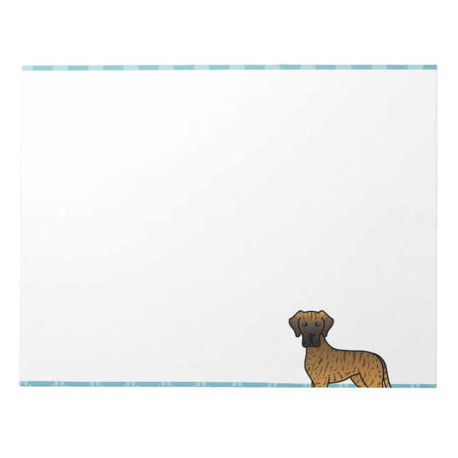 Brindle Great Dane Dog Drawing And Blue Borders Notepad (Front)