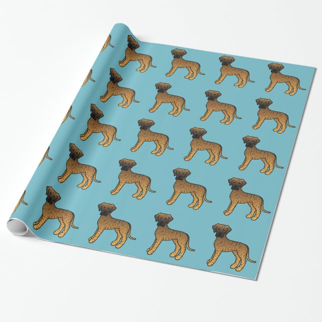 Brindle Great Dane Dog Pattern On Blue Wrapping Paper (Unrolled)