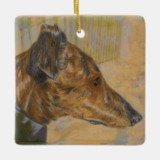 Brindle Greyhound Christmas Ornament (Front)