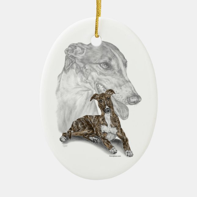 Brindle Greyhound Dog Art Ceramic Tree Decoration (Front)