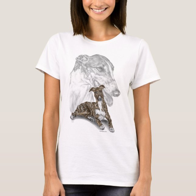 Brindle Greyhound Dog Art T-Shirt (Front)
