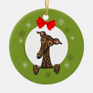 Brindle Greyhound Whippet Christmas Classic Ceramic Tree Decoration