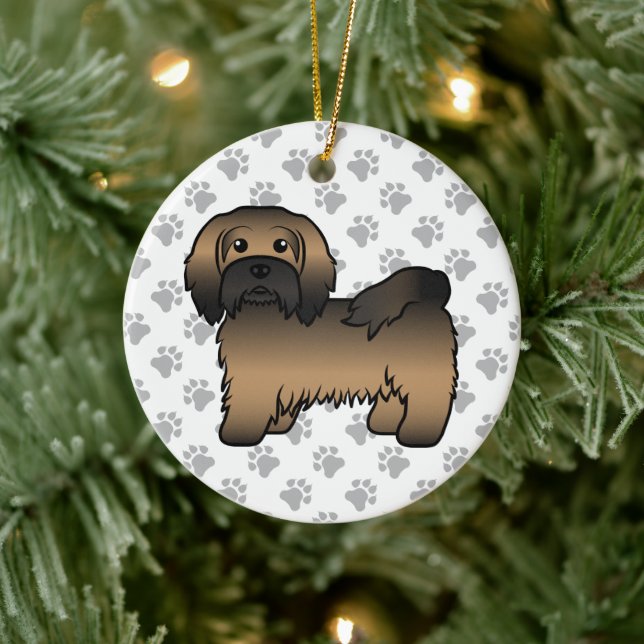Brindle Havanese Cute Cartoon Dog Illustration Ceramic Tree Decoration (Tree)