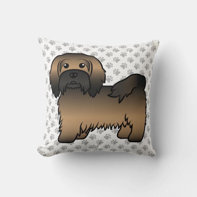 Brindle Havanese Cute Cartoon Dog & Paws Cushion (Front)