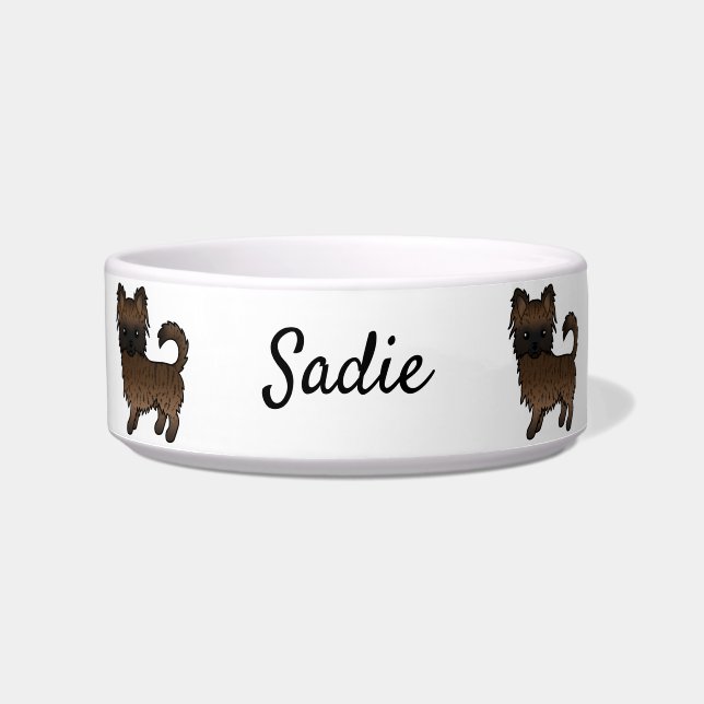Brindle Long Coat Chihuahua Cartoon Dog & Name Bowl (Front)