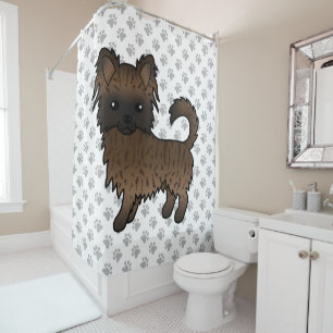 Brindle Long Coat Chihuahua Cartoon Dog & Paws Shower Curtain
