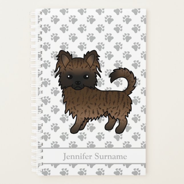 Brindle Long Coat Chihuahua Dog & Custom Text Planner (Front)