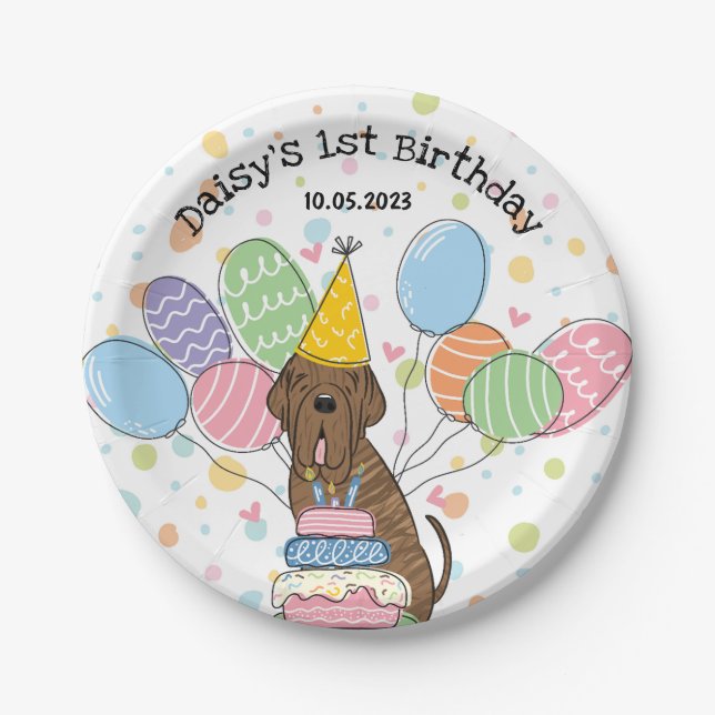Brindle Neapolitan Mastiff Dog Birthday Party Paper Plate (Front)