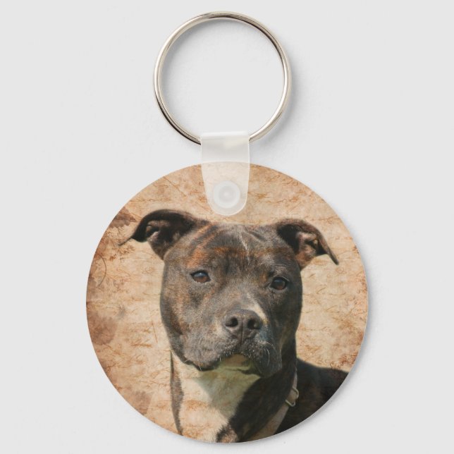 Brindle pitbull face key ring (Front)
