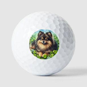 Brindle Pomeranian Watercolor Clover Shamrock Golf Balls